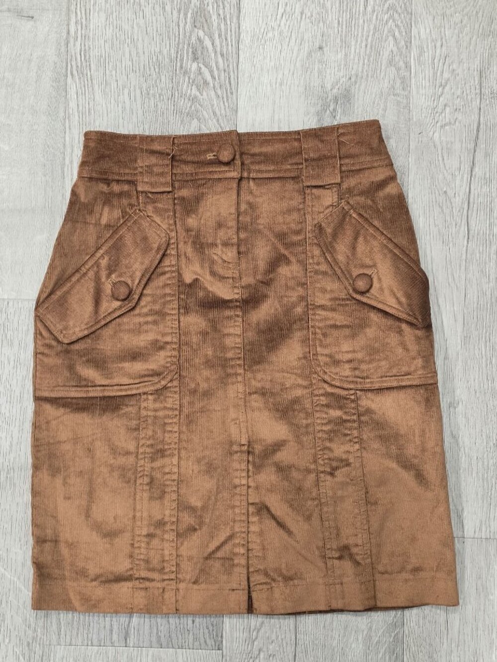 Cache Brown Corduroy Mini Skirt With Button Pockets Womens Size 2 shiny sheen